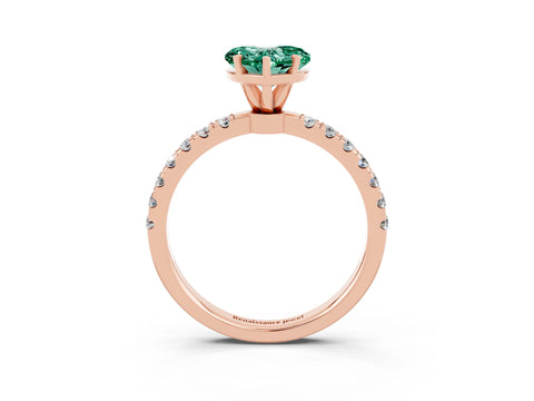 Rose gold Heart Cut Green Sapphire Solitaire Ring with Pavé Accents and Four-Prong Setting_3