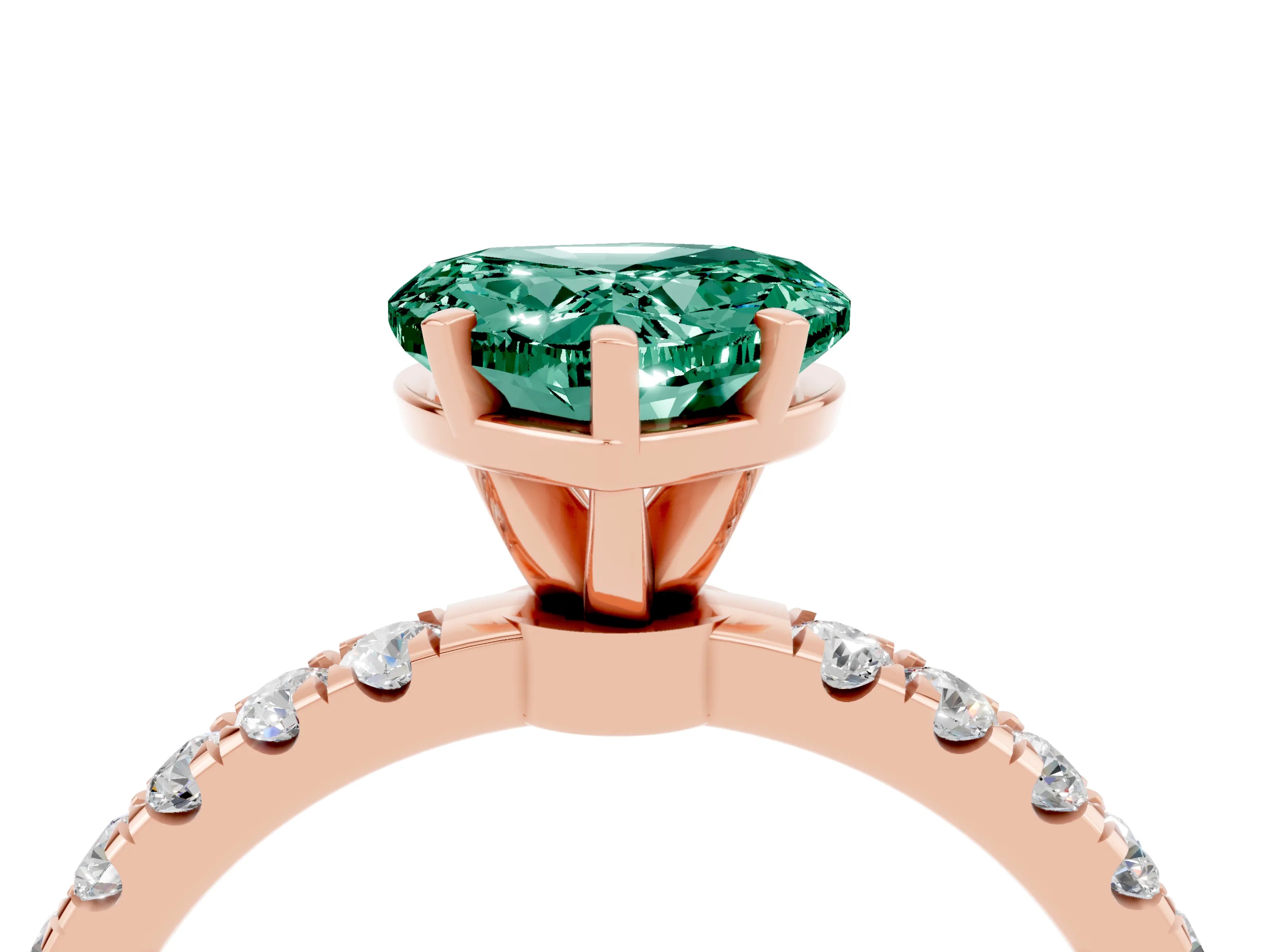 Rose gold Heart Cut Green Sapphire Solitaire Ring with Pavé Accents and Four-Prong Setting_4