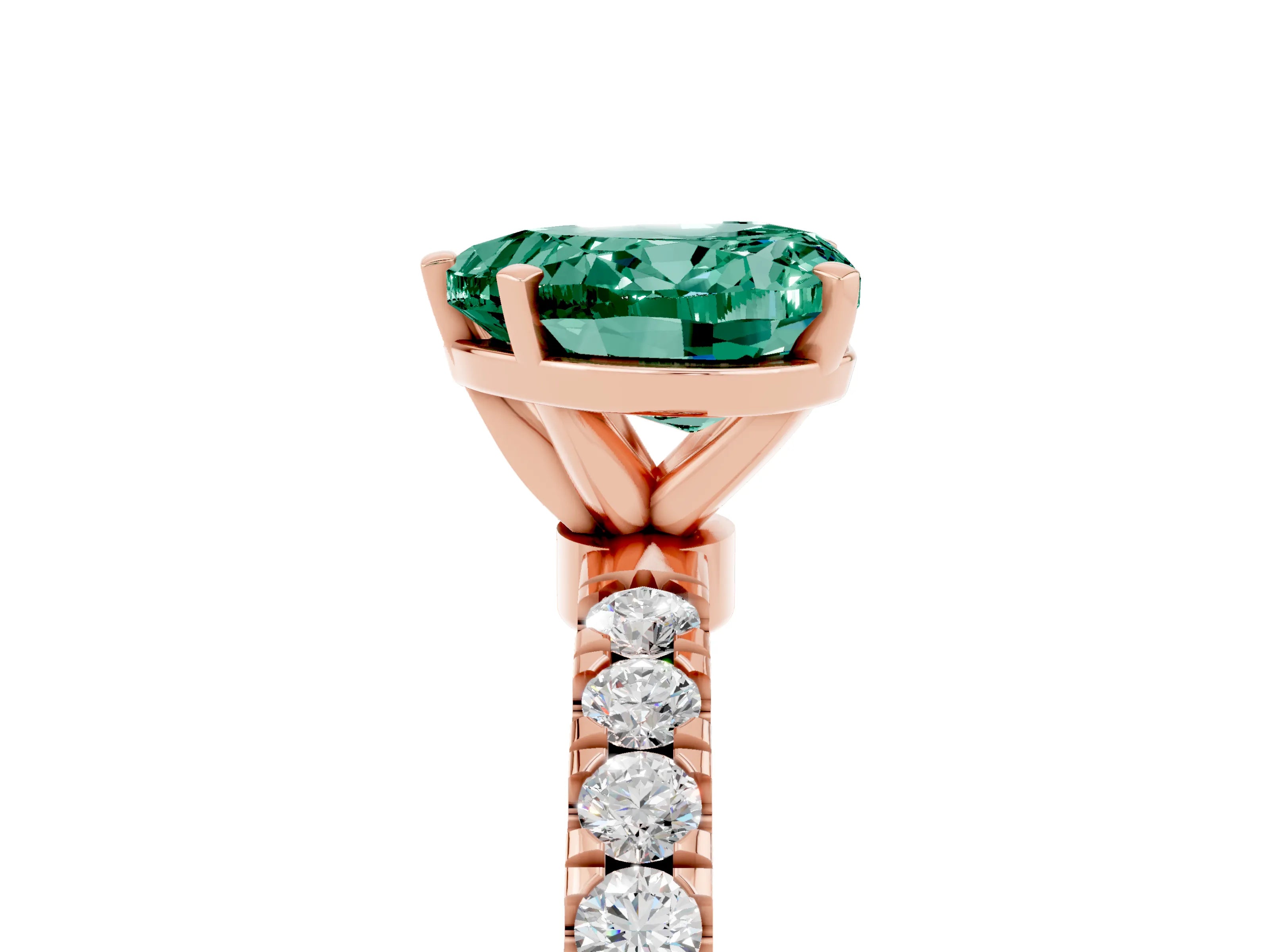 Rose gold Heart Cut Green Sapphire Solitaire Ring with Pavé Accents and Four-Prong Setting_5