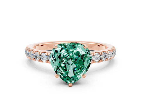 Rose gold Heart Cut Green Sapphire Solitaire Ring with Pavé Accents and Four-Prong Setting