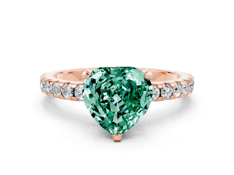 Rose gold Heart Cut Green Sapphire Solitaire Ring with Pavé Band and Four-Prong Setting_24
