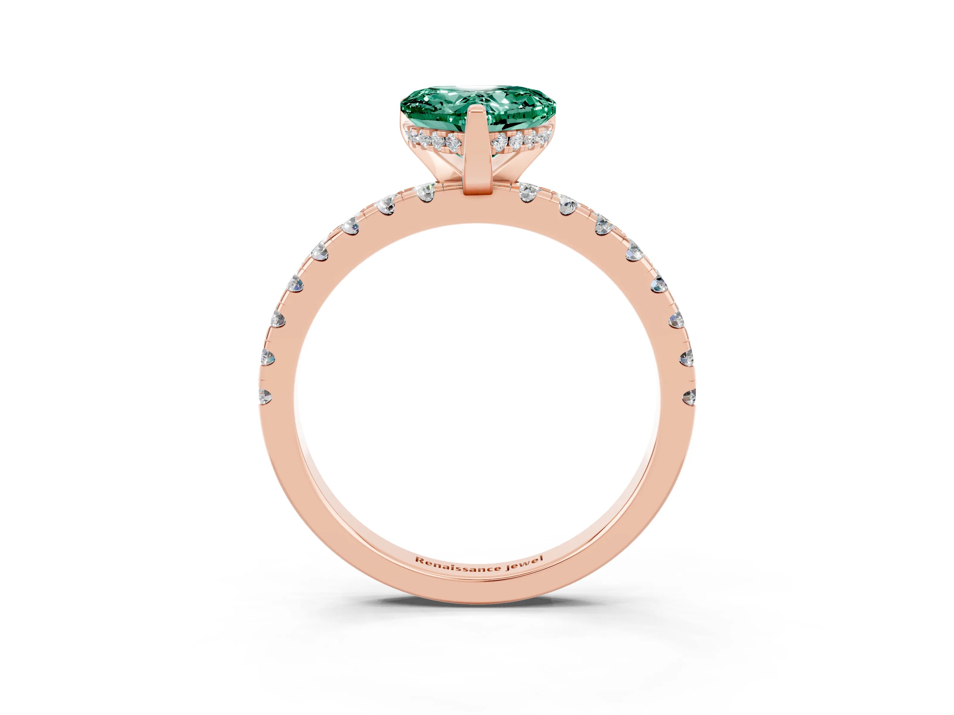Rose gold Heart Cut Green Sapphire Solitaire Ring with Pavé Band and Four-Prong Setting_27