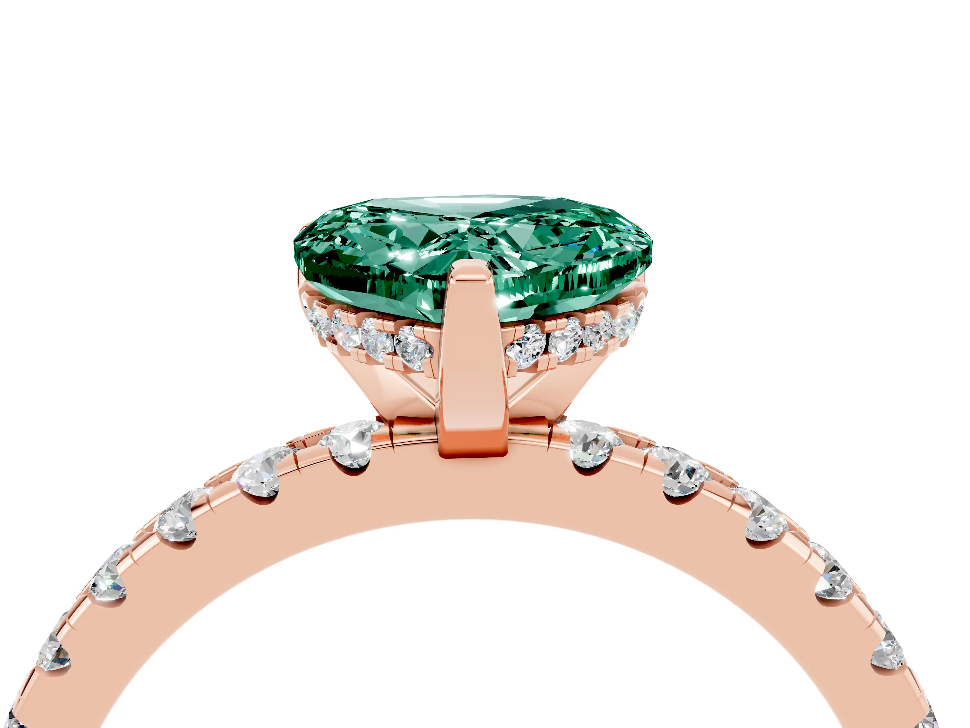 Rose gold Heart Cut Green Sapphire Solitaire Ring with Pavé Band and Four-Prong Setting_28