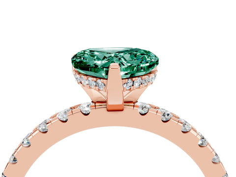 Rose gold Heart Cut Green Sapphire Solitaire Ring with Pavé Band and Four-Prong Setting_28