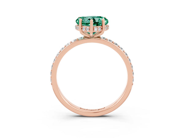 Rose gold Heart Cut Green Sapphire Solitaire Ring with Pavé Band and Hidden Halo