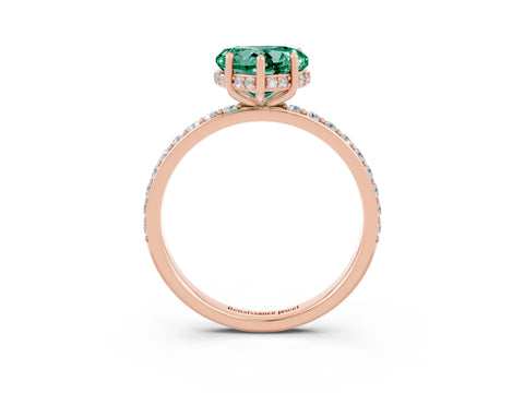 Rose gold Heart Cut Green Sapphire Solitaire Ring with Pavé Band and Hidden Halo_15