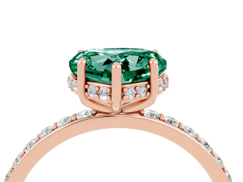 Rose gold Heart Cut Green Sapphire Solitaire Ring with Pavé Band and Hidden Halo_16