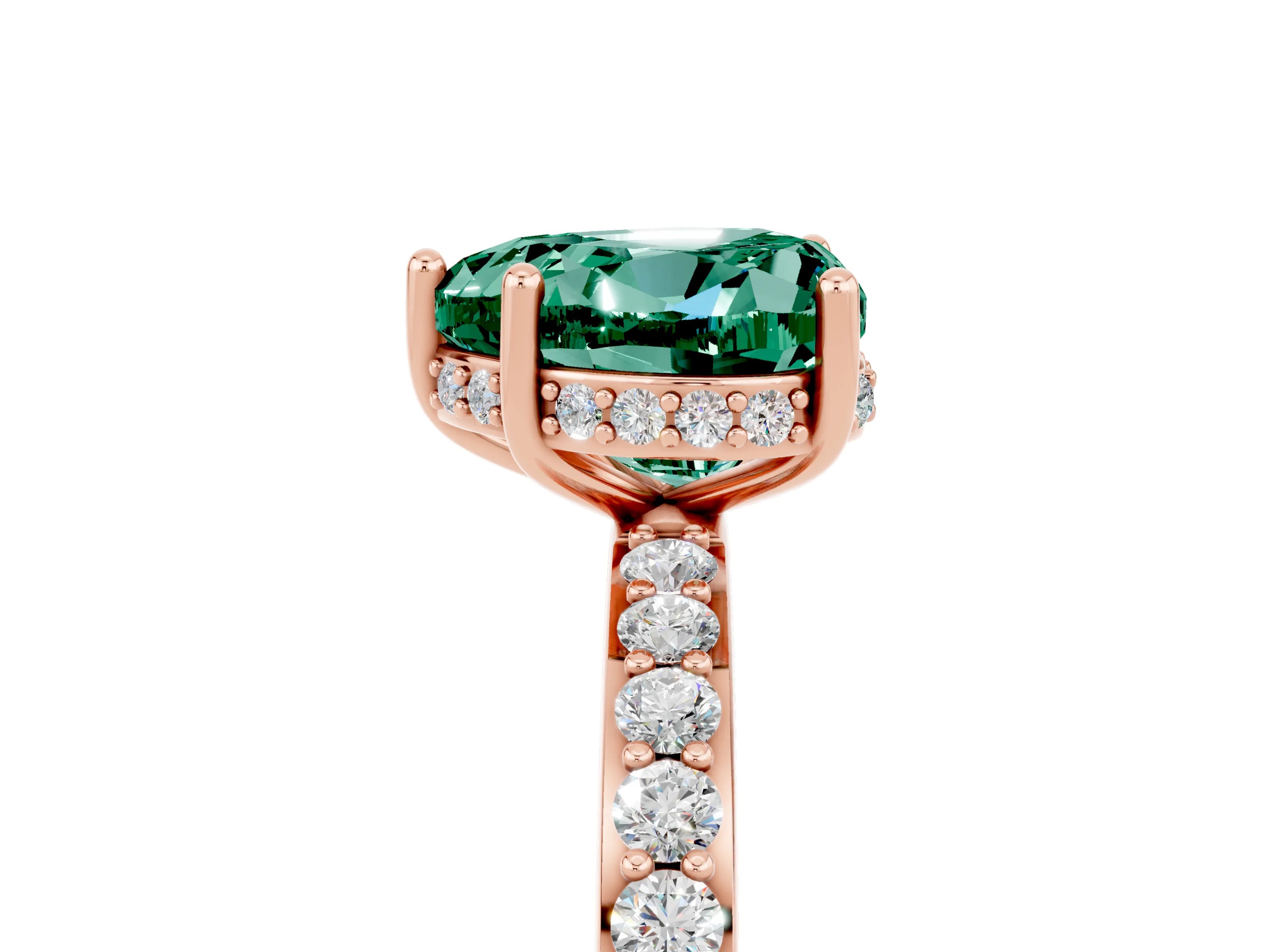 Rose gold Heart Cut Green Sapphire Solitaire Ring with Pavé Band and Hidden Halo_17