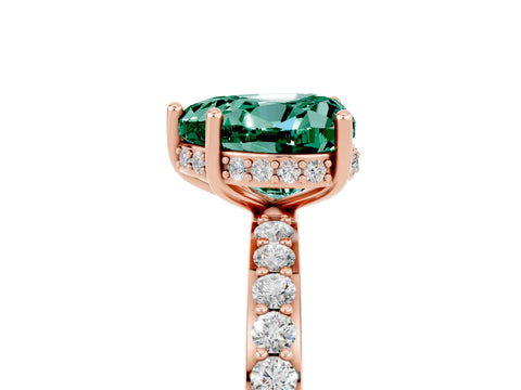 Rose gold Heart Cut Green Sapphire Solitaire Ring with Pavé Band and Hidden Halo_17