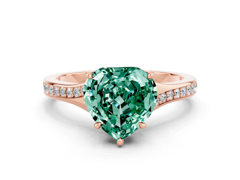 Rose gold Heart Cut Green Sapphire Solitaire Ring with Pavé Band and Prong Setting_12