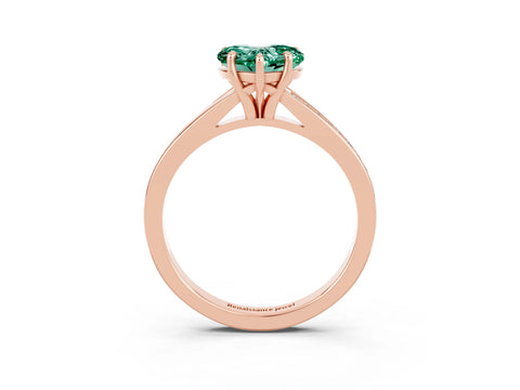 Rose gold Heart Cut Green Sapphire Solitaire Ring with Pavé Band and Prong Setting_15