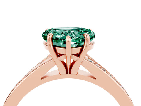 Rose gold Heart Cut Green Sapphire Solitaire Ring with Pavé Band and Prong Setting_16