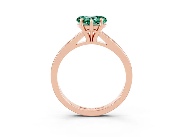 Rose gold Heart Cut Green Sapphire Solitaire Ring with Pavé Band and Prong Setting