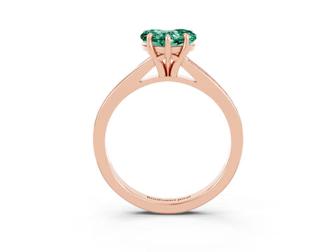 Rose gold Heart Cut Green Sapphire Solitaire Ring with Pavé Band and Prong Setting_3
