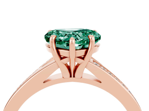 Rose gold Heart Cut Green Sapphire Solitaire Ring with Pavé Band and Prong Setting_4