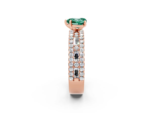 Rose gold Heart Cut Green Sapphire Solitaire Ring with Pavé and Channel Set Band