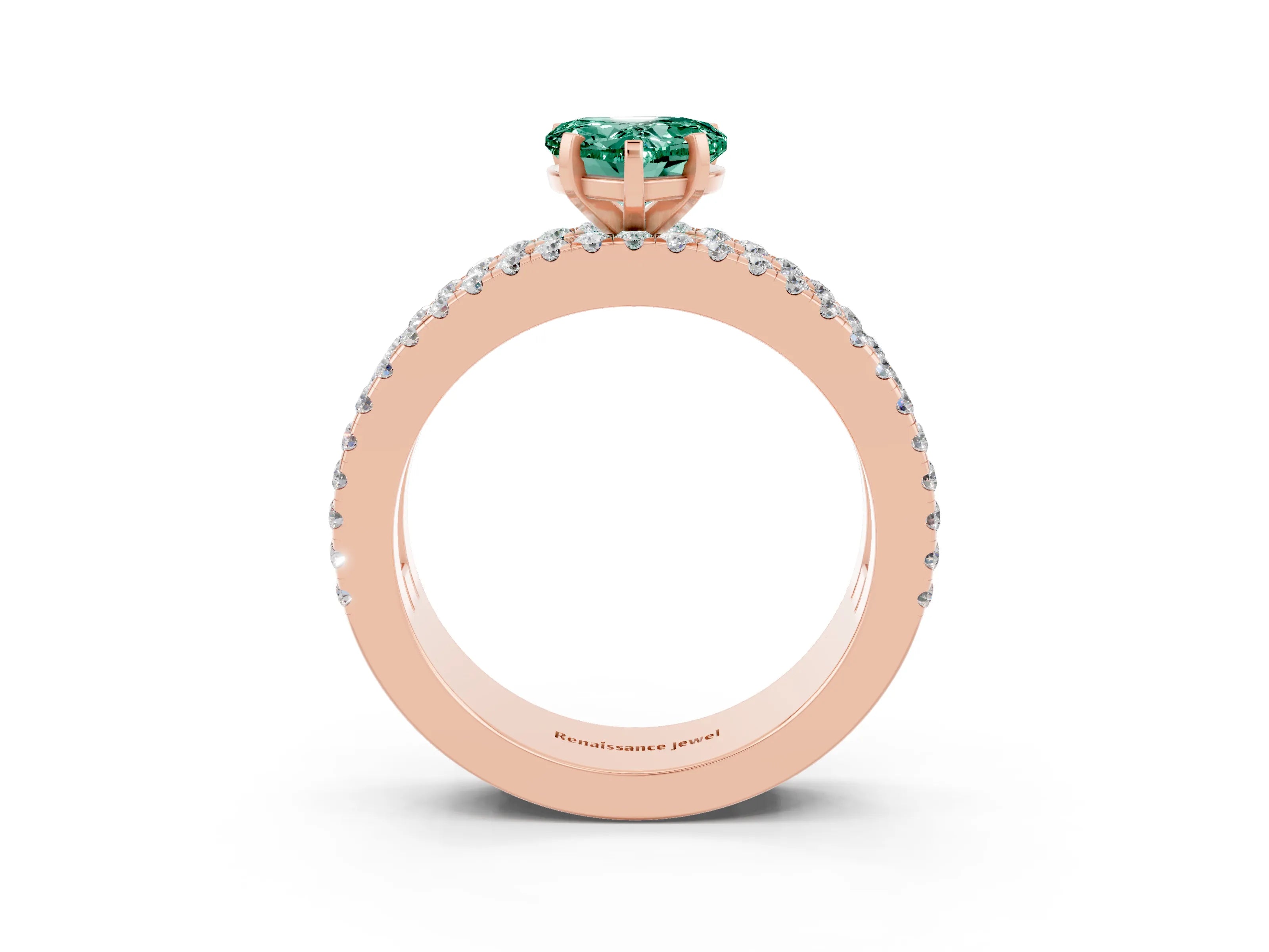 Rose gold Heart Cut Green Sapphire Solitaire Ring with Pavé and Channel Set Band_3