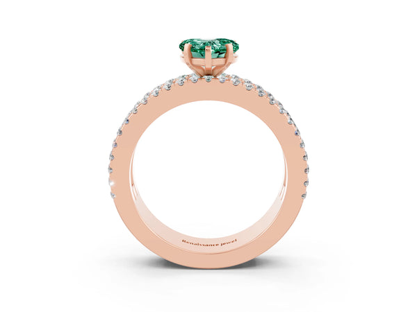 Rose gold Heart Cut Green Sapphire Solitaire Ring with Pavé and Channel Set Band