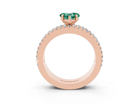 Rose gold Heart Cut Green Sapphire Solitaire Ring with Pavé and Channel Set Band_3