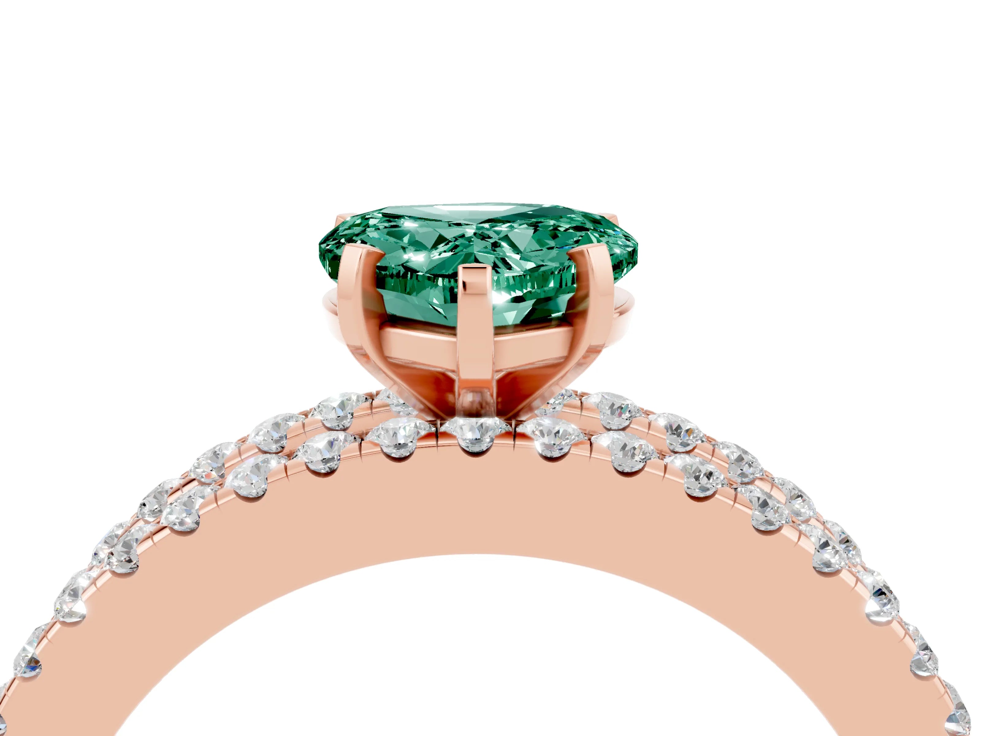 Rose gold Heart Cut Green Sapphire Solitaire Ring with Pavé and Channel Set Band_4
