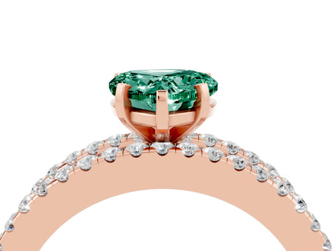 Rose gold Heart Cut Green Sapphire Solitaire Ring with Pavé and Channel Set Band_4