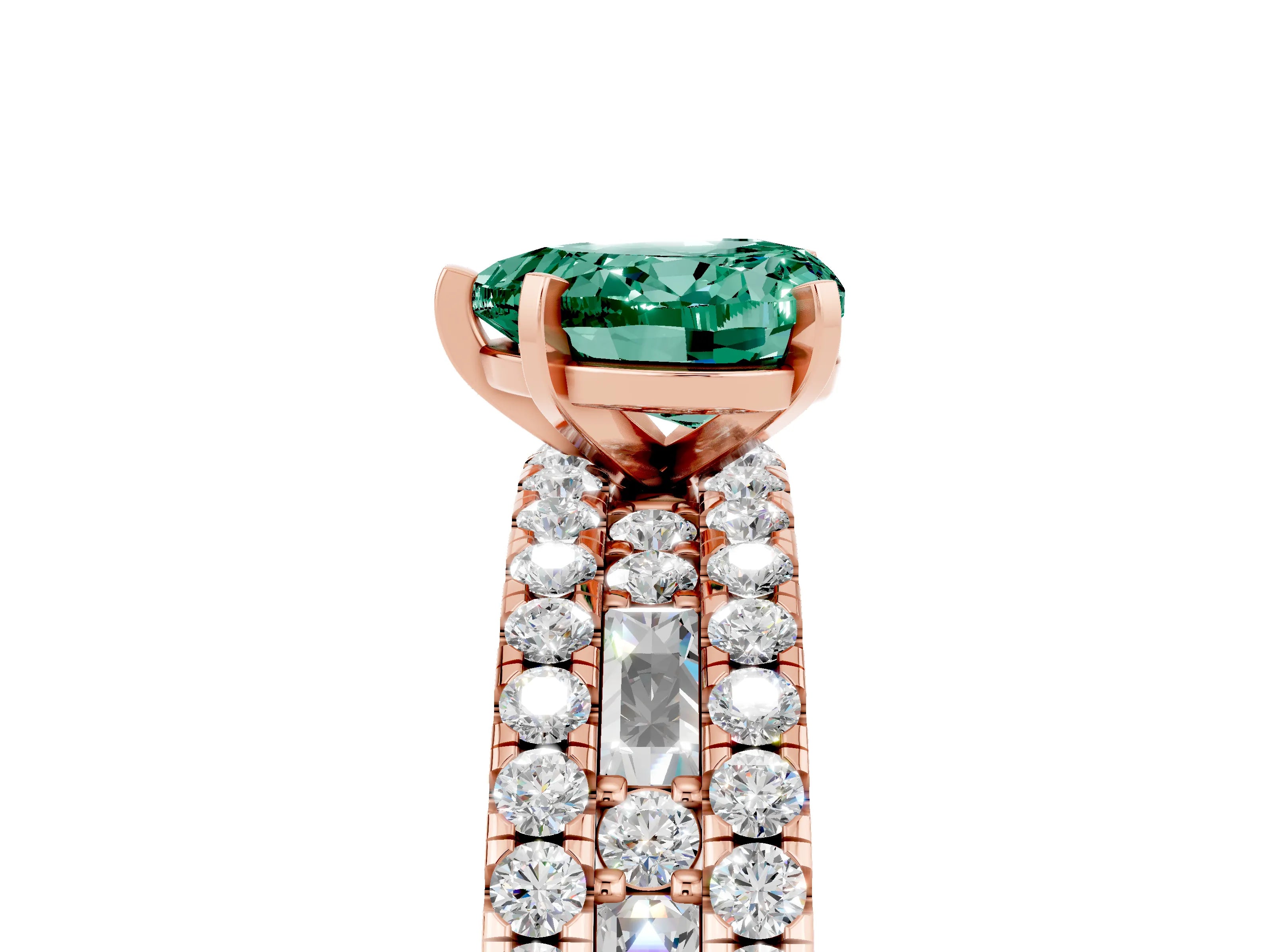 Rose gold Heart Cut Green Sapphire Solitaire Ring with Pavé and Channel Set Band_5