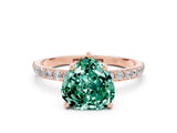 Rose gold Heart Cut Green Sapphire Solitaire Ring with Pave Band and Four Prong Setting_24