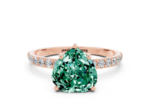 Rose gold Heart Cut Green Sapphire Solitaire Ring with Pave Band and Four Prong Setting_24