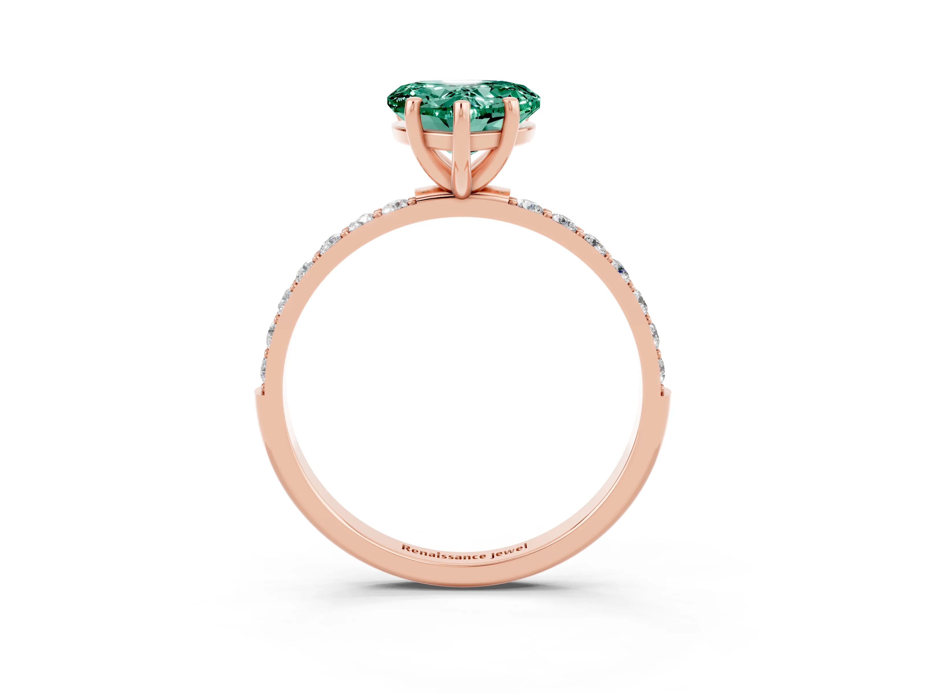 Rose gold Heart Cut Green Sapphire Solitaire Ring with Pave Band and Four Prong Setting_27