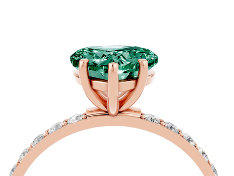 Rose gold Heart Cut Green Sapphire Solitaire Ring with Pave Band and Four Prong Setting_28