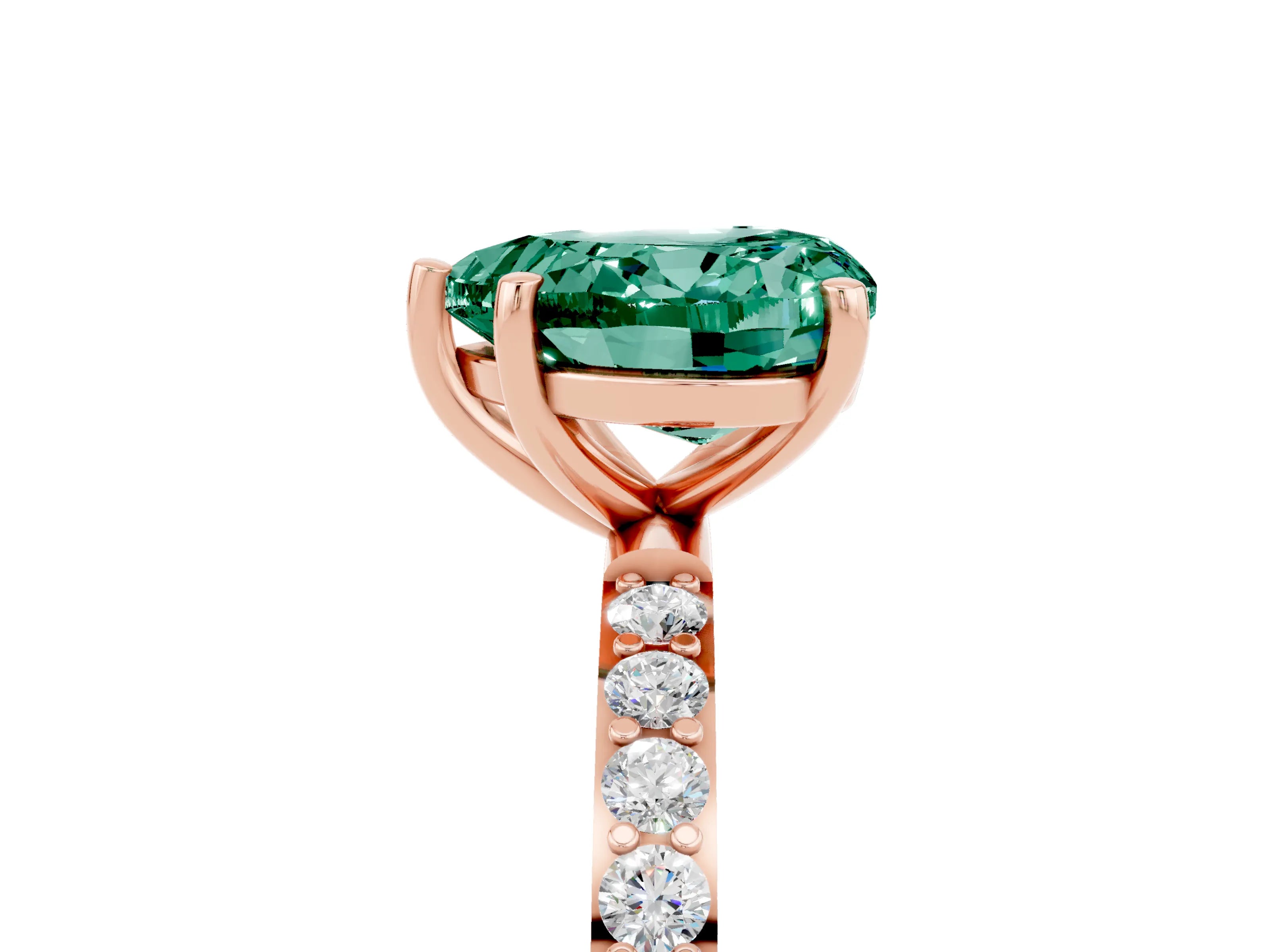 Rose gold Heart Cut Green Sapphire Solitaire Ring with Pave Band and Four Prong Setting_29