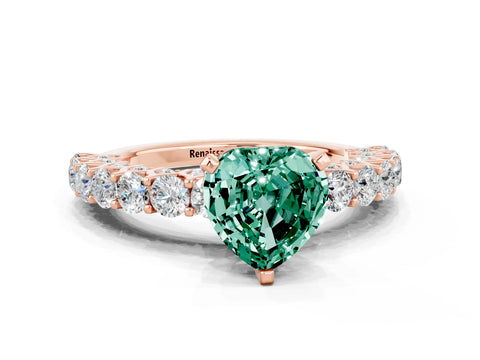 Rose gold Heart Cut Green Sapphire Solitaire Ring with Shared Prong Pavé Band and Four-Prong Setting_12