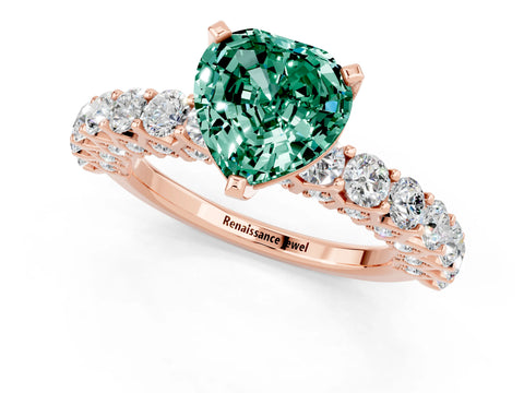 Rose gold Heart Cut Green Sapphire Solitaire Ring with Shared Prong Pavé Band and Four-Prong Setting_13