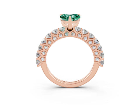 Rose gold Heart Cut Green Sapphire Solitaire Ring with Shared Prong Pavé Band and Four-Prong Setting_15