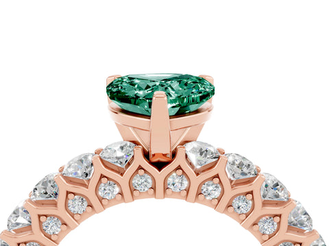 Rose gold Heart Cut Green Sapphire Solitaire Ring with Shared Prong Pavé Band and Four-Prong Setting_16