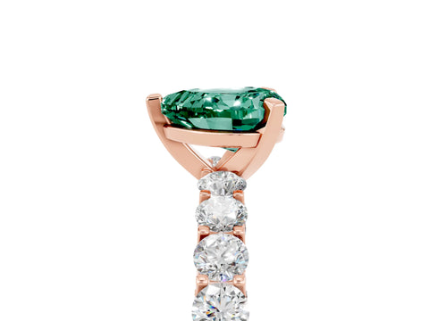 Rose gold Heart Cut Green Sapphire Solitaire Ring with Shared Prong Pavé Band and Four-Prong Setting_17