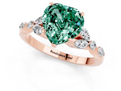 Rose gold Heart Cut Green Sapphire Solitaire Ring with Side Stones and Four-Prong Setting_13