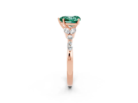 Rose gold Heart Cut Green Sapphire Solitaire Ring with Side Stones and Four-Prong Setting_14