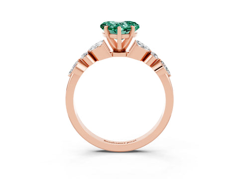 Rose gold Heart Cut Green Sapphire Solitaire Ring with Side Stones and Four-Prong Setting_15