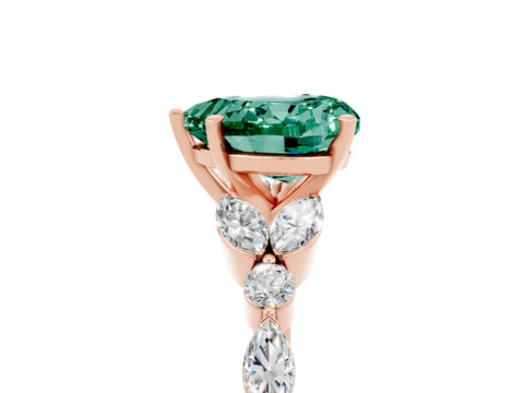 Rose gold Heart Cut Green Sapphire Solitaire Ring with Side Stones and Four-Prong Setting_17