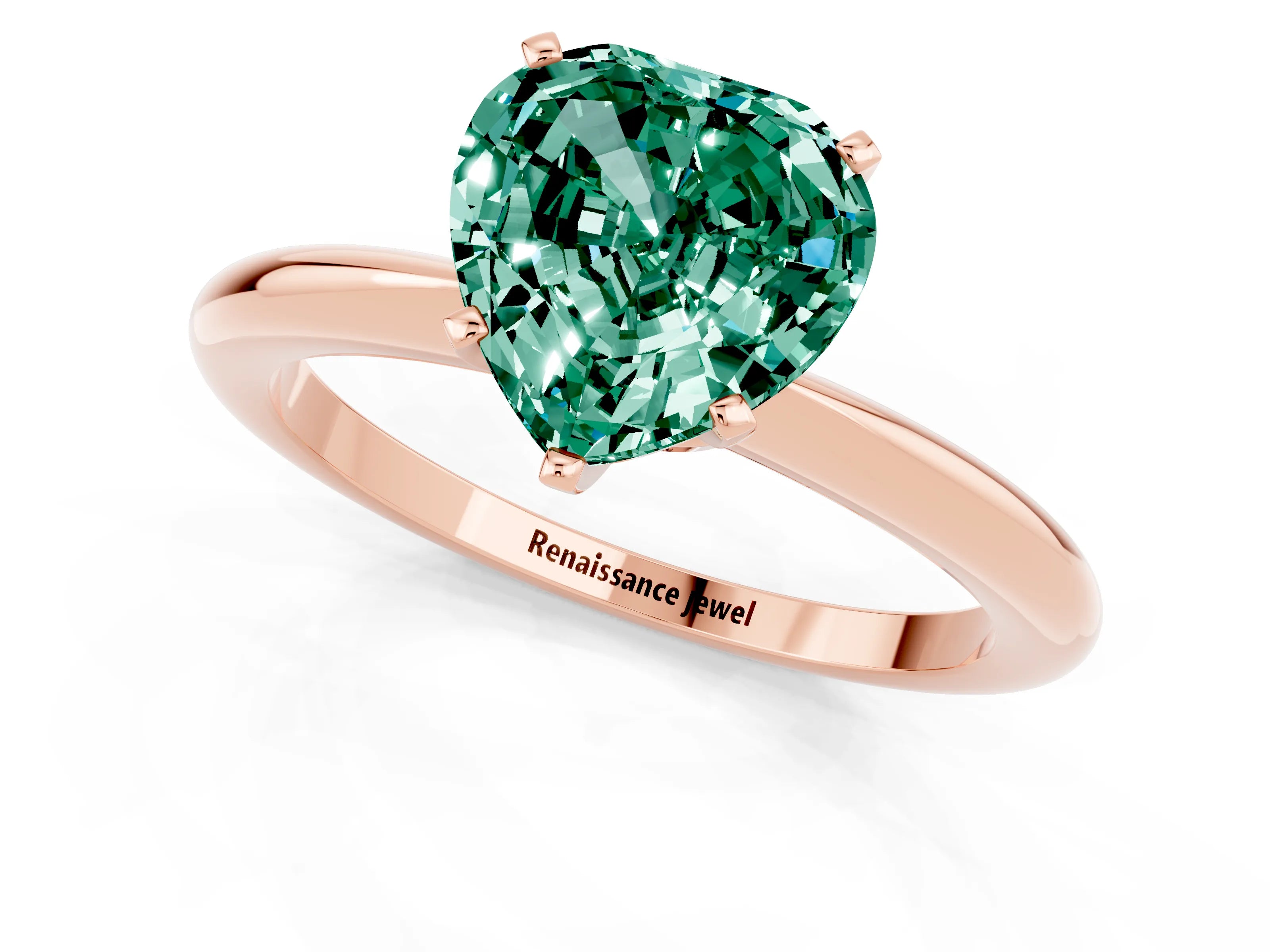 Rose gold Heart Cut Green Sapphire Solitaire Ring with Six-Prong Setting and Classic Band_1