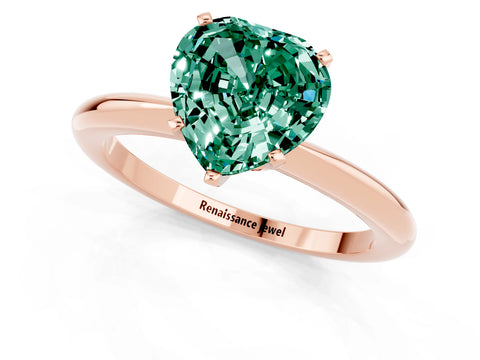 Rose gold Heart Cut Green Sapphire Solitaire Ring with Six-Prong Setting and Classic Band_1