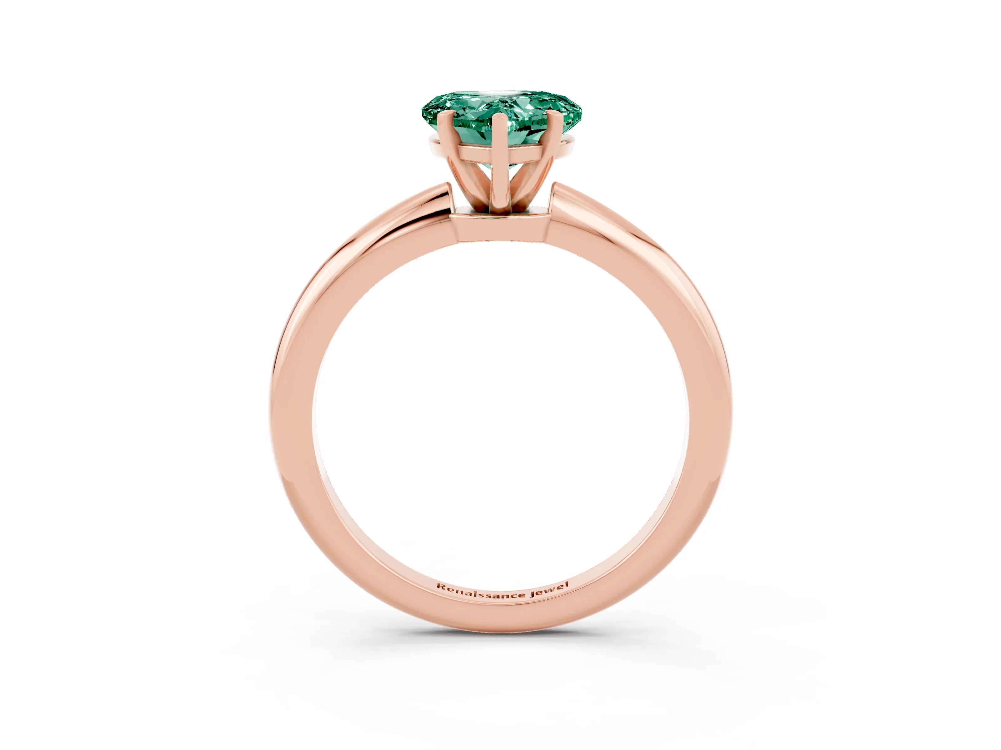 Rose gold Heart Cut Green Sapphire Solitaire Ring with Six-Prong Setting and Classic Band_3