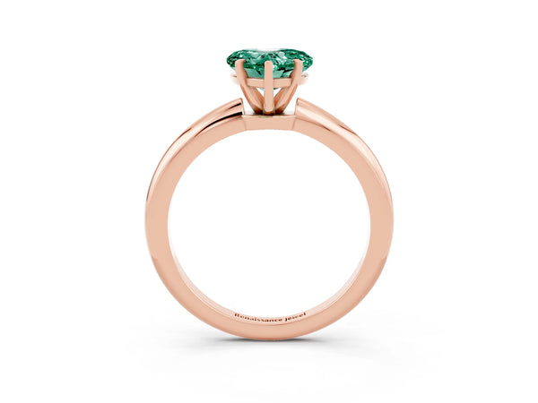 Rose gold Heart Cut Green Sapphire Solitaire Ring with Six-Prong Setting and Classic Band