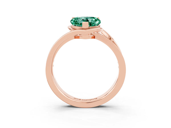 Rose gold Heart Cut Green Sapphire Solitaire Ring with Split Shank and Prong Setting