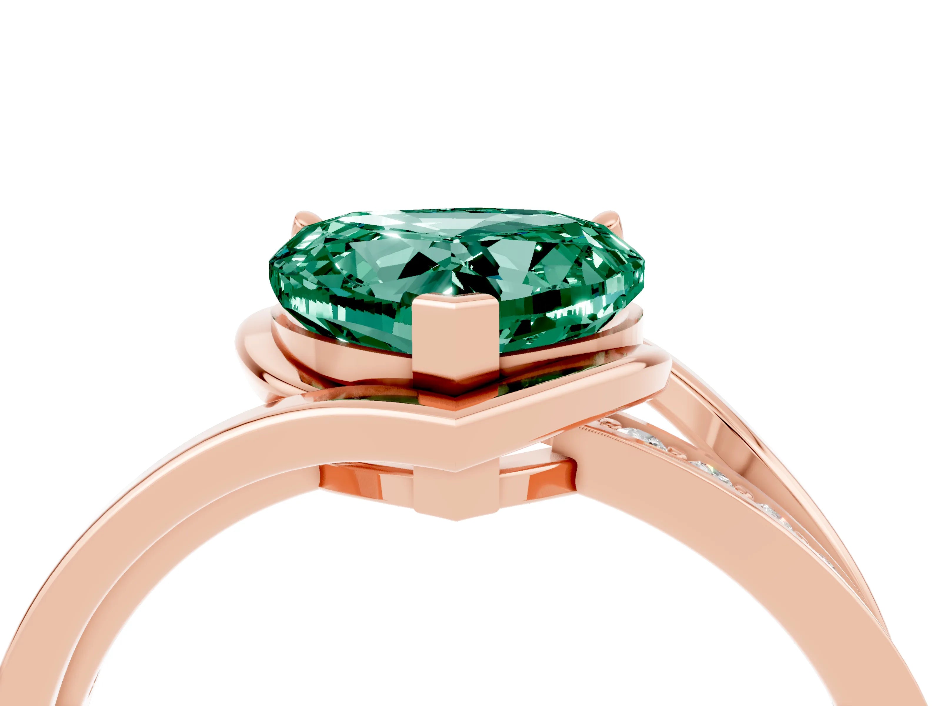 Rose gold Heart Cut Green Sapphire Solitaire Ring with Split Shank and Prong Setting_4