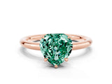 Rose gold Heart Cut Green Sapphire Solitaire Ring with Thin Band and Four-Prong Setting