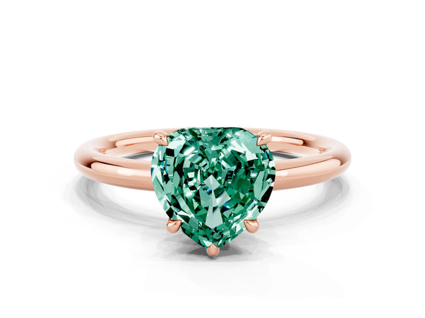 Rose gold Heart Cut Green Sapphire Solitaire Ring with Thin Band and Four-Prong Setting