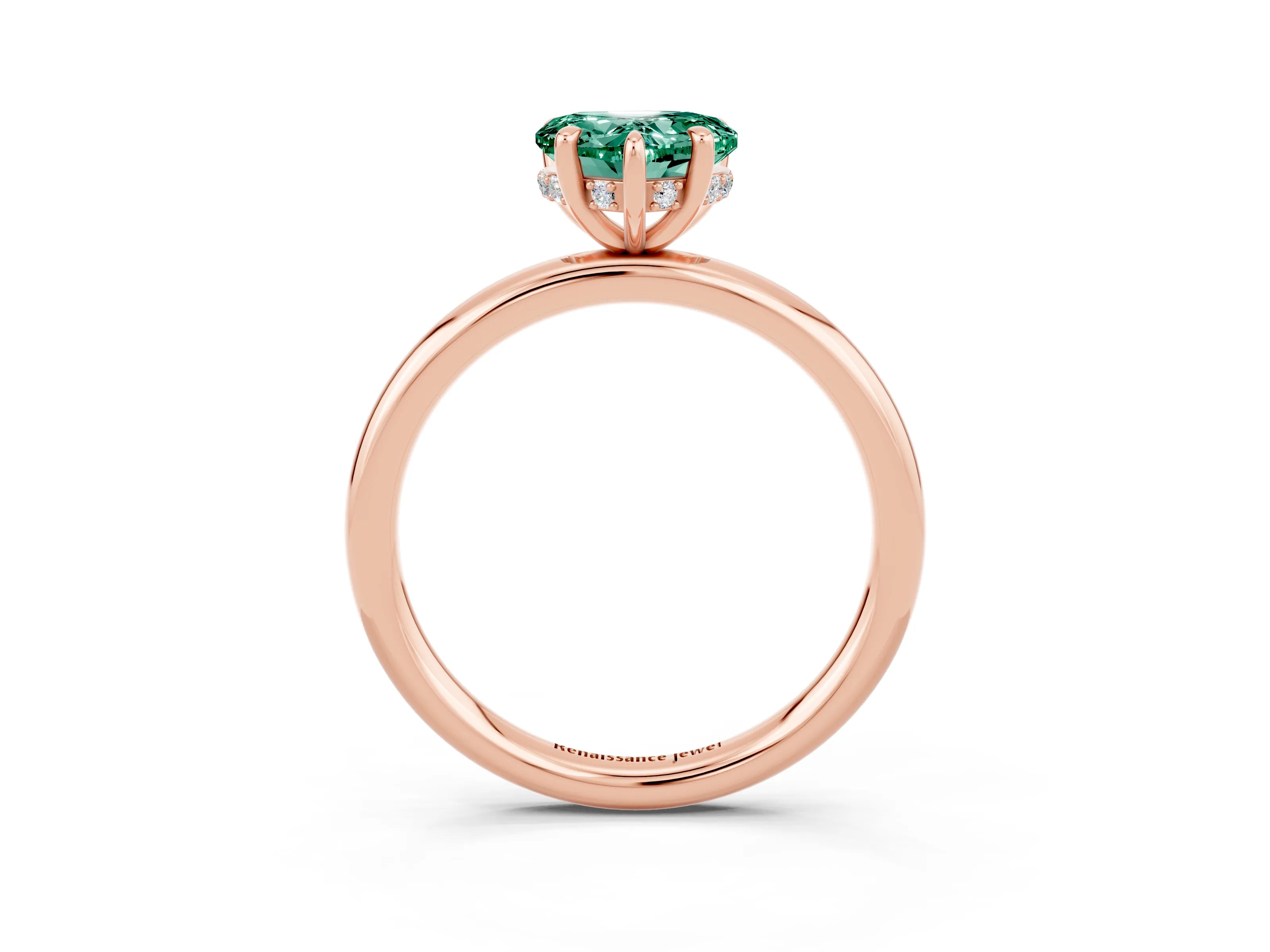 Rose gold Heart Cut Green Sapphire Solitaire Ring with Thin Band and Four-Prong Setting_3