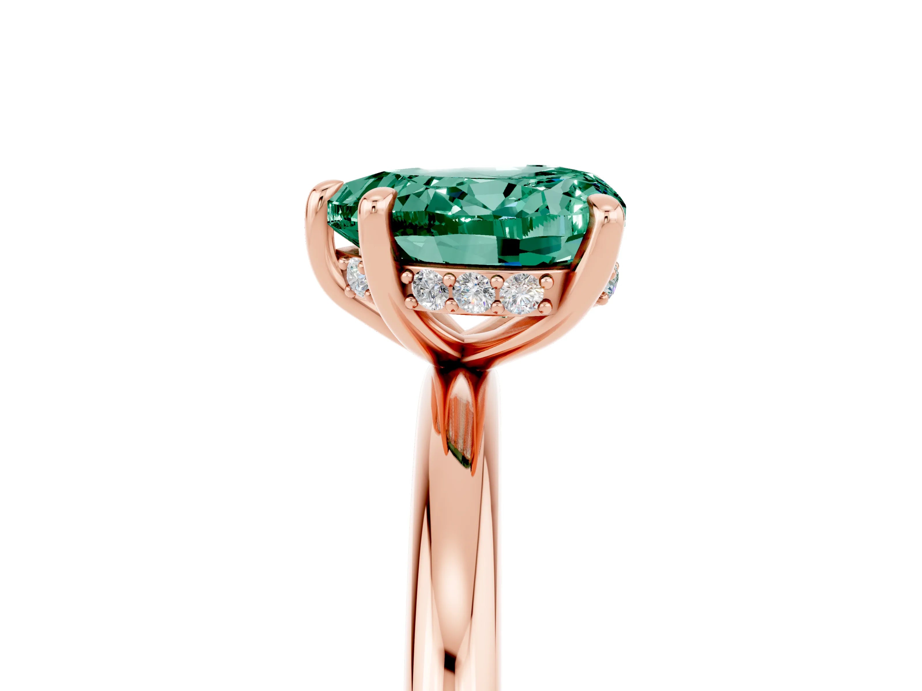 Rose gold Heart Cut Green Sapphire Solitaire Ring with Thin Band and Four-Prong Setting_5